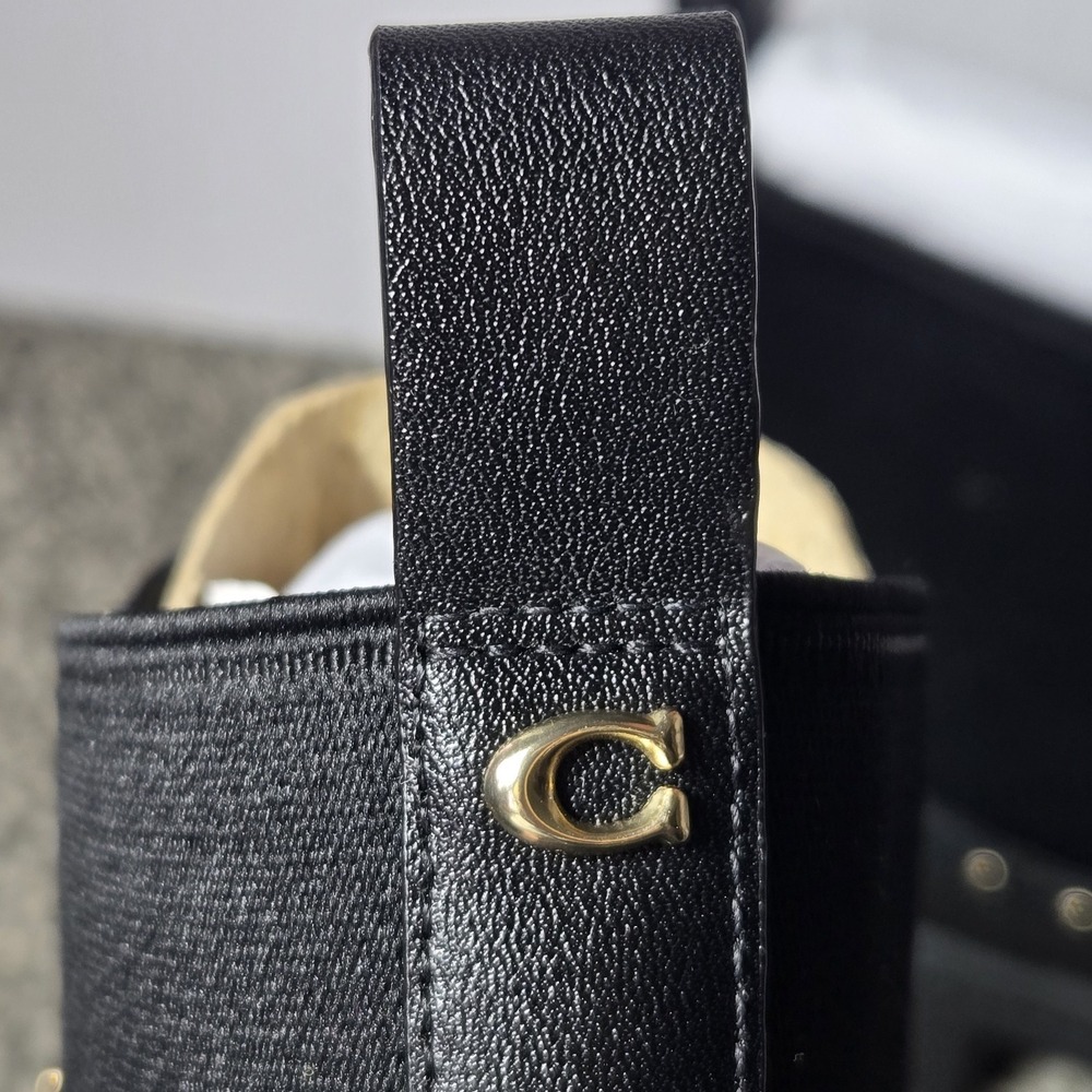 NWB Coach Lory Leather Boot Bootie Black w/ Gold Stud Logo Detail Women sz 6.5B - Picture 8 of 16